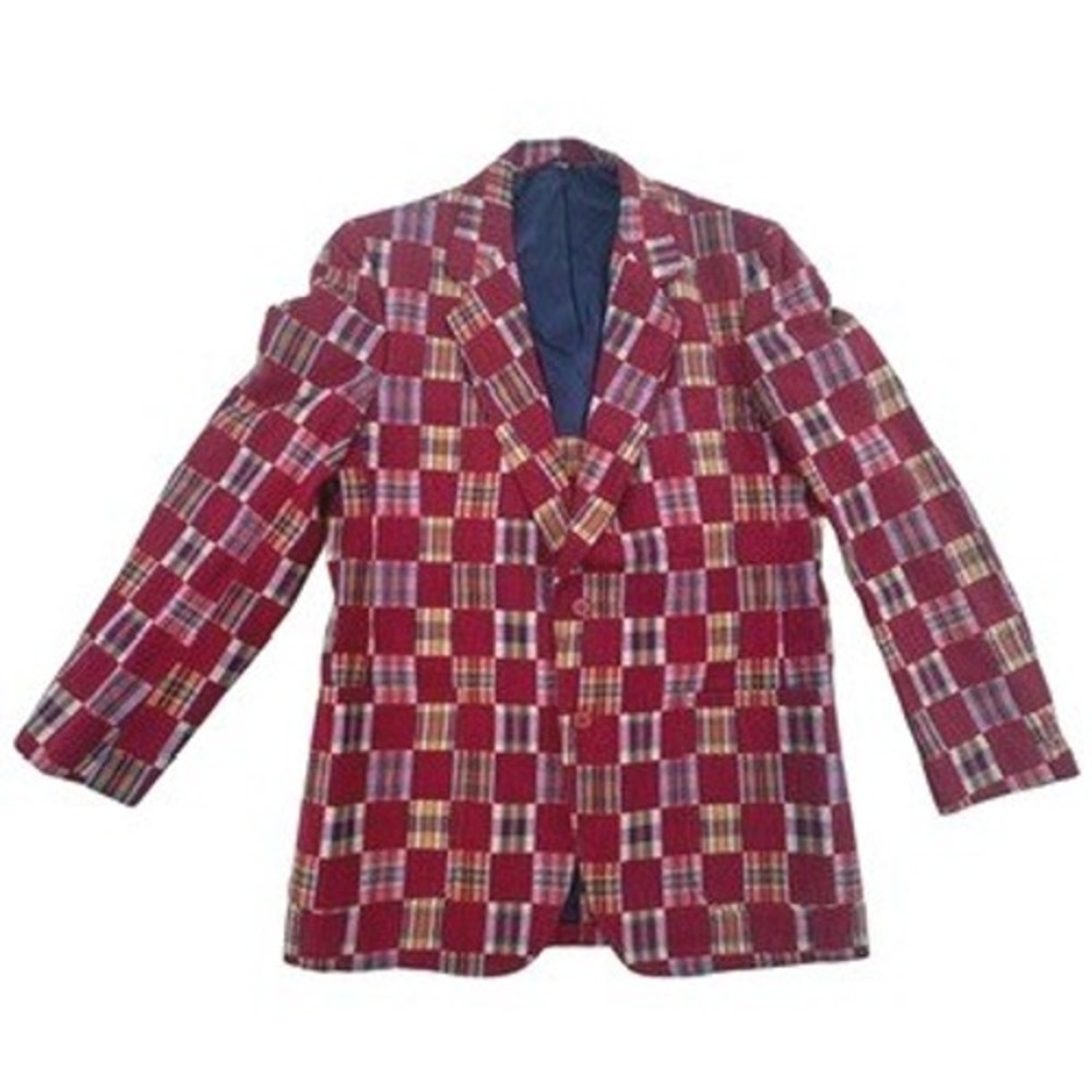 Robert Lewis Idea 42 L Mens Blazer Vintage‎ Patchwork Plaid Red Multi Sport Coat - Picture 13 of 13